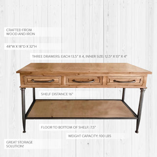 Natural Wooden Buffet Table with Drawers
