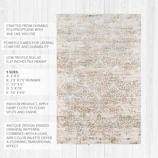 Erased Oriental Ivory Patterned Rug, Pick Your Size