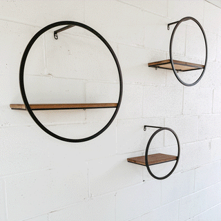 Circular Metal and Wood Shelves, Set of 3