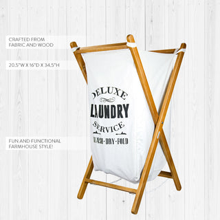 Deluxe Laundry Wood and Canvas Hamper