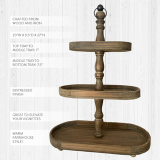 TALL Three Tier Oblong Wooden Tiered Tray