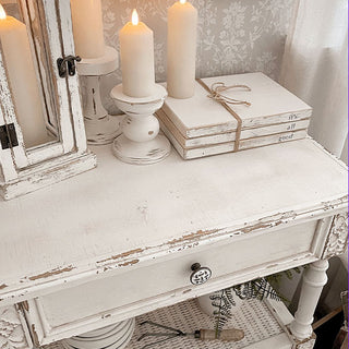 European Country Whitewashed Accent Table with Drawer