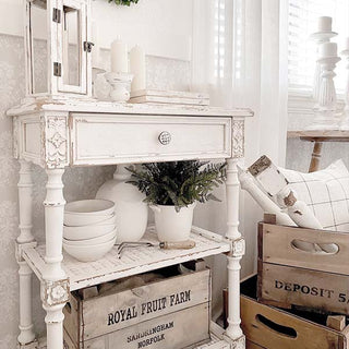 European Country Whitewashed Accent Table with Drawer