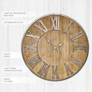 Wood and Galvanized Metal Roman Numeral Clock