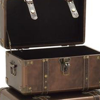 Brown Leather Traditional Trunks, Set of 3