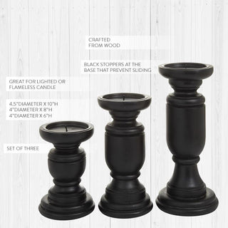Black Wooden Spindle Candle Holders, Set of 3