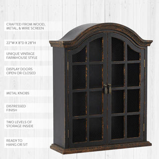 Distressed Black Wooden European Wall Cabinet