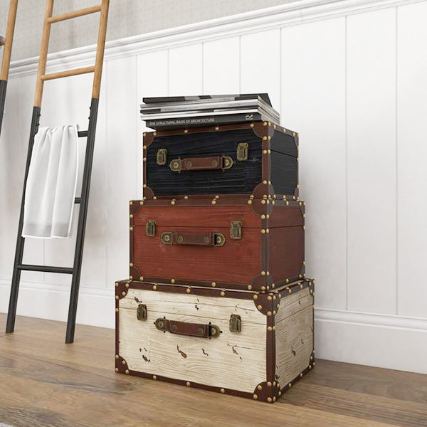 Multi Color Distressed Vintage Trunks, Set of 3 - Decor Steals
