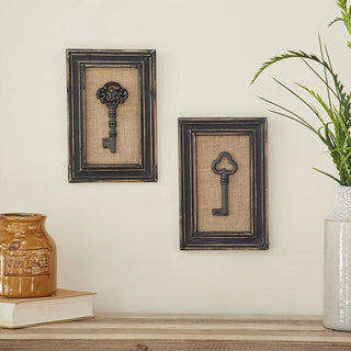 Wooden Framed Antique-Inspired Keys, Set of 2