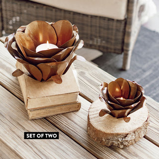 Metal Flower Blossom Candle Holders, Set of 2
