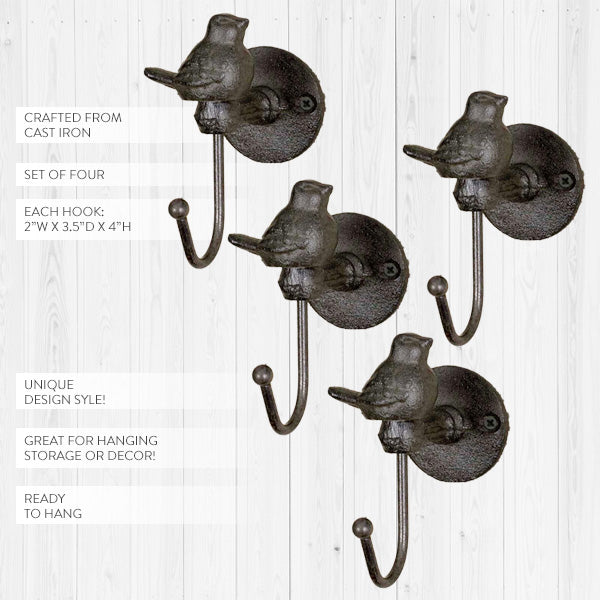 Cast Iron Underbrush Bird Wall Hooks, Set of Decor Steals