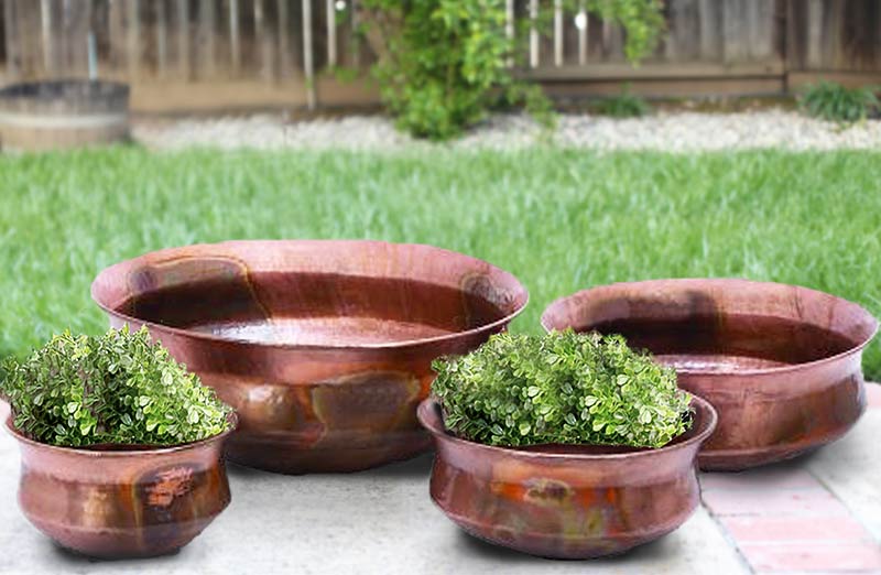 copper colored plant pots Round Copper Planters Set of 4 | Rustic Farmhouse