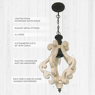 Distressed White Wood Chandelier