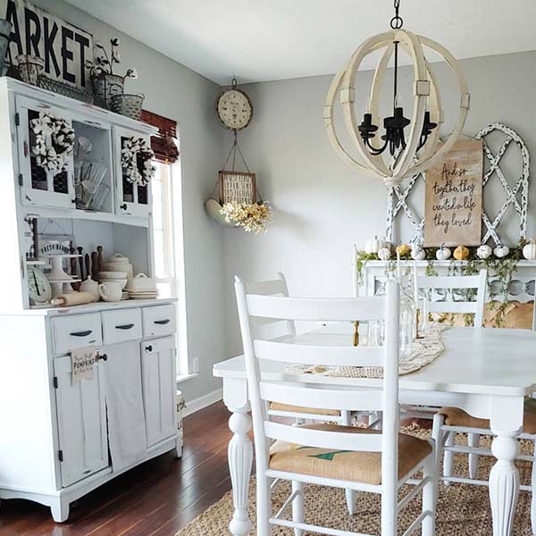 Distressed White Wood Orb Chandelier
