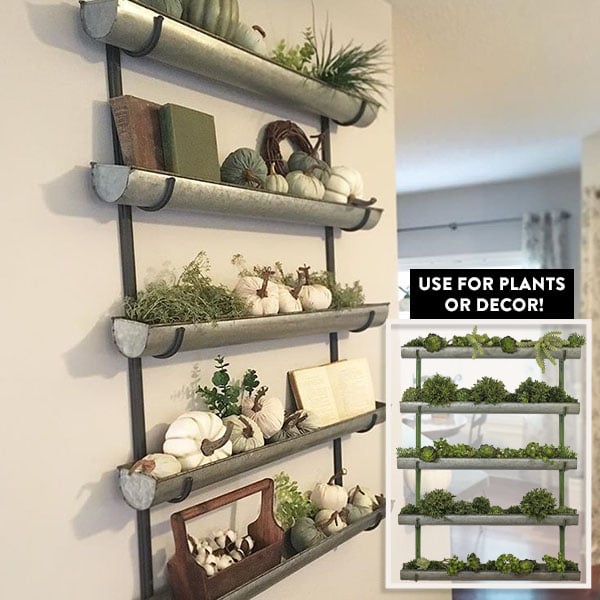 galvanized hanging wall planter Five Tier Metal Wall Shelf, Trough Planter