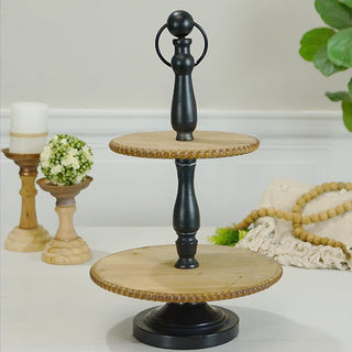 Beaded Edge Wood and Iron Two Tier Tray