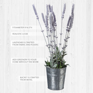 Realistic Tall Lavender Bunch with Galvanized Planter