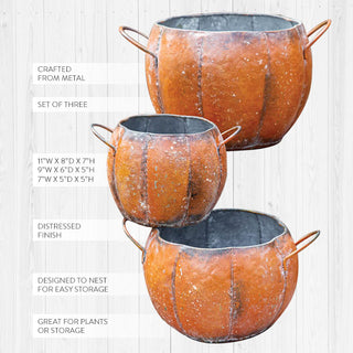 Set of Three Metal Pumpkin Containers
