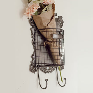 Ornate French Style Wall Basket with Hooks