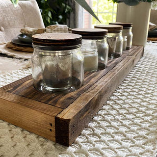 Rustic Wooden Tray  with Four Apothecary Jars | MADE IN THE USA