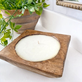 Organic Hand Carved Dough Bowl with Scented Candle