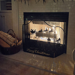 Merry Christmas Village Fireplace Screen
