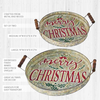 ENORMOUS Embossed Round Christmas Trays, Set of 2