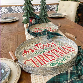 ENORMOUS Embossed Round Christmas Trays, Set of 2