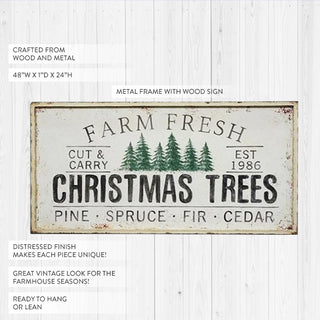 48 Inch Antique Inspired Farm Fresh Christmas Trees Sign