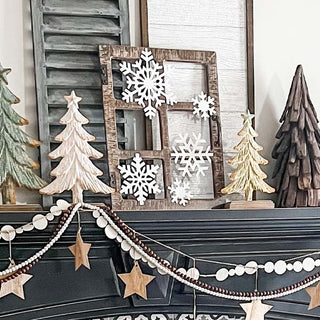 Snowflake Adorned Distressed Wooden Window Frame