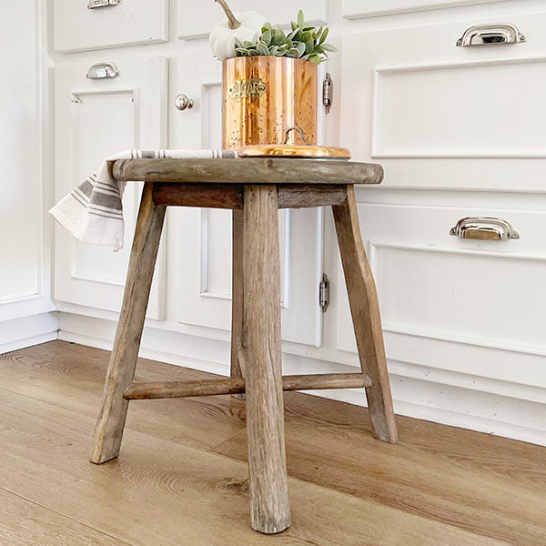 Stool Decor Natural Weathered Wood Farmhouse Milking Stool - Decor Steals