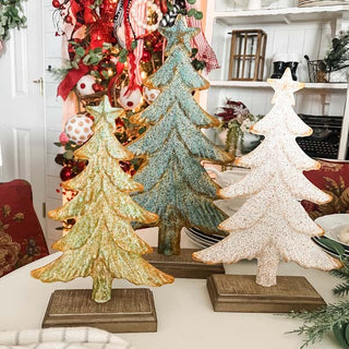 LARGE Distressed Cast Iron Christmas Trees, Set of 3