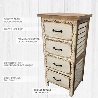 Intricately Carved Wooden Shiplap Dresser