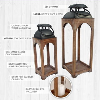 Wooden Arched Lanterns, Set of 2