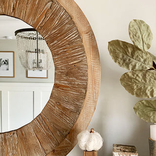 HUGE Vintage Inspired Distressed Wood Round Mirror
