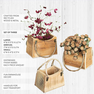 Eco Friendly Wood Planters with Straps, Set of 3