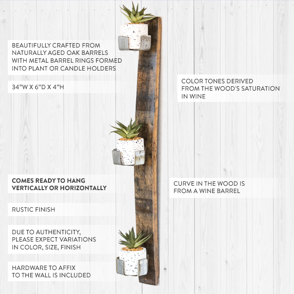 barrel hanging planter Naturally Aged Oak Barrel Stave Wall Planter/Candle Holder