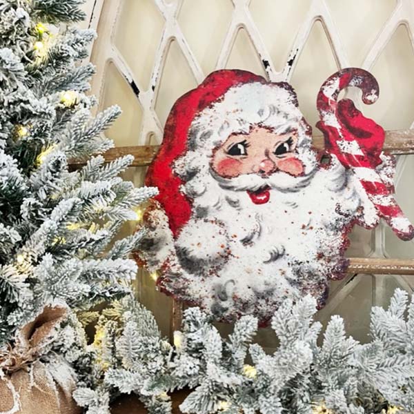 Metal Santa Sign | Vintage Farmhouse Christmas - Decor Steals