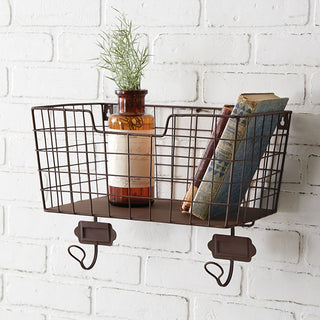 Rustic Mail Basket with Two Hooks