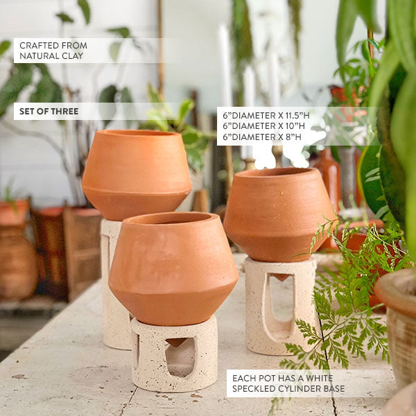 clay plant pots for sale clay-pot-planters-with-speckled-stands-set-of-3