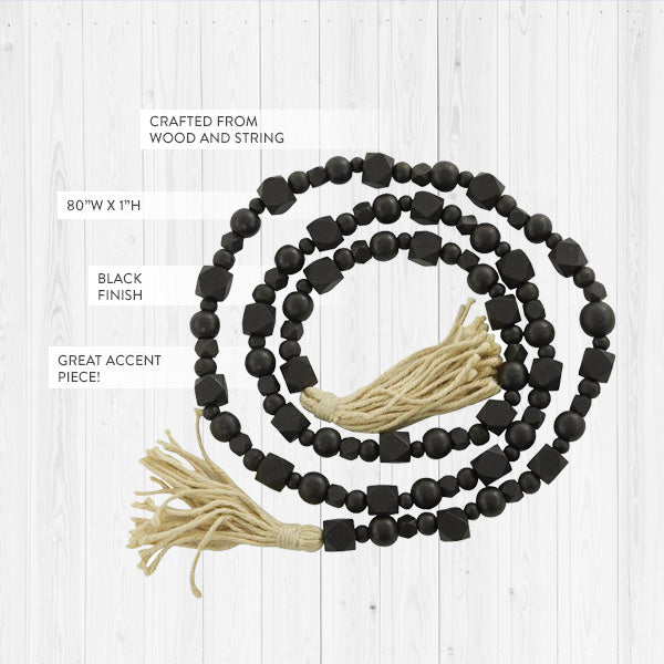 Handmade wooden black garland with tassels, length 145 cm – MyDeer