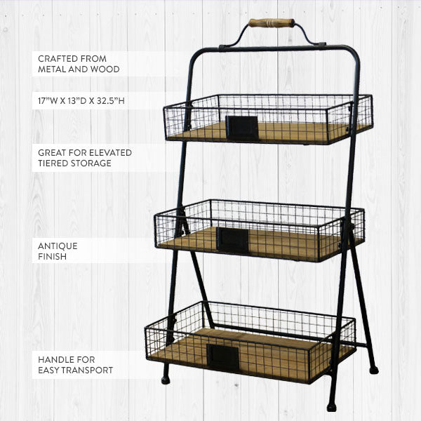 Three Tier Folding Wire Display Baskets - Decor Steals