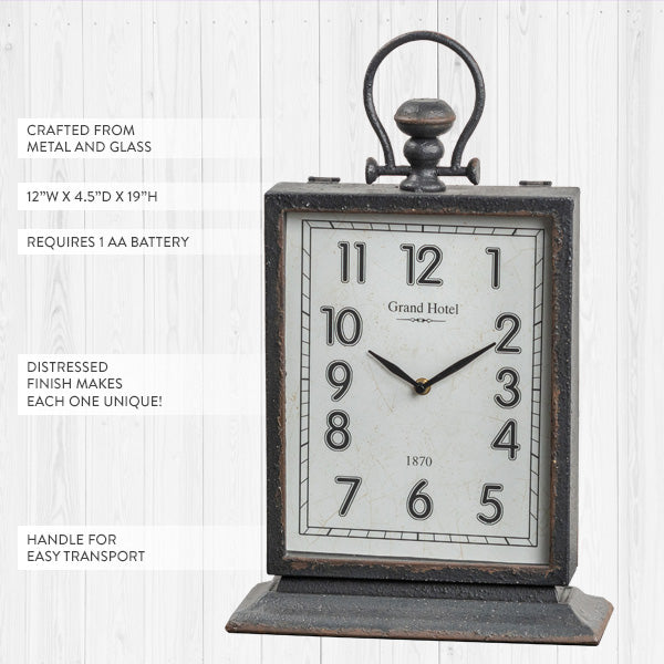 LARGE Aged Metal Tabletop Clock - Decor Steals