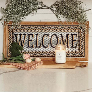 Glass Welcome Sign with Wood Frame