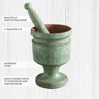 Decorative Vintage-Inspired Mortar and Pestle