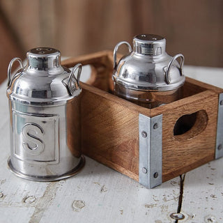 Milk Can Salt and Pepper Shaker with Caddy