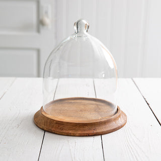 Overized Glass Bell Shaped Cloche with Wood Base, Pick Your Size
