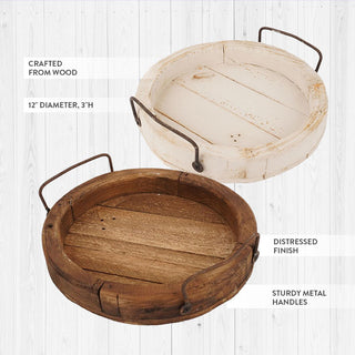 Handmade Round Wooden Serving Tray with Handles, Choose Your Color