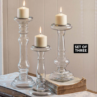 Glass Pillar Candle Holders, Set of 3