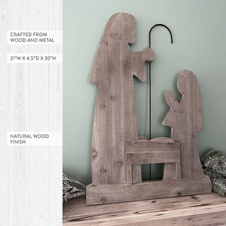 30 Inch Distressed Wooden Nativity with Stand